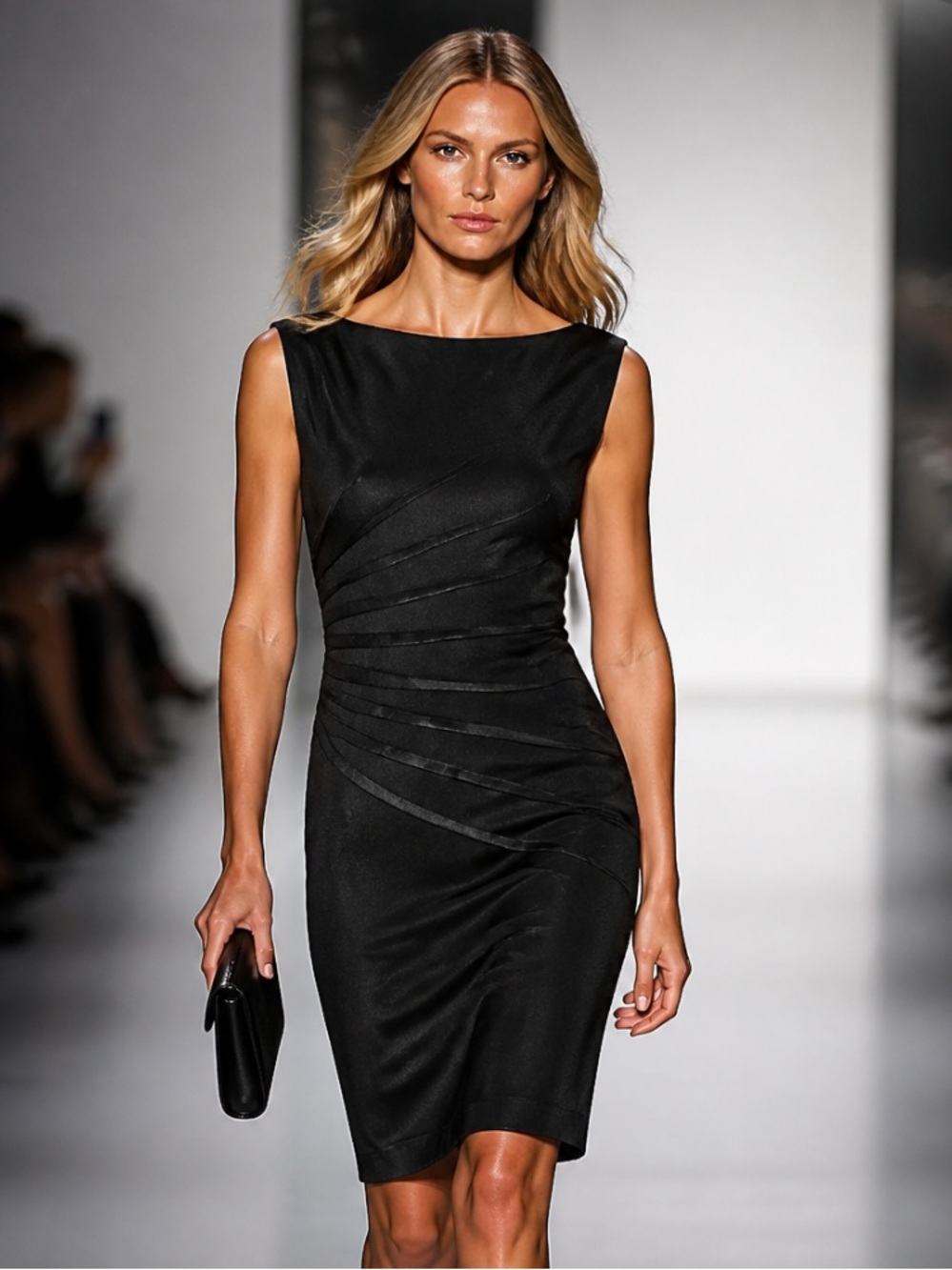 DAVID MEISTER Dress Sheath Pleated Black Ribbed Sleeveless Bodycon Black